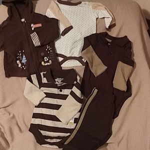 Brown & tan 5 piece baby boy bundle.3-6 mo